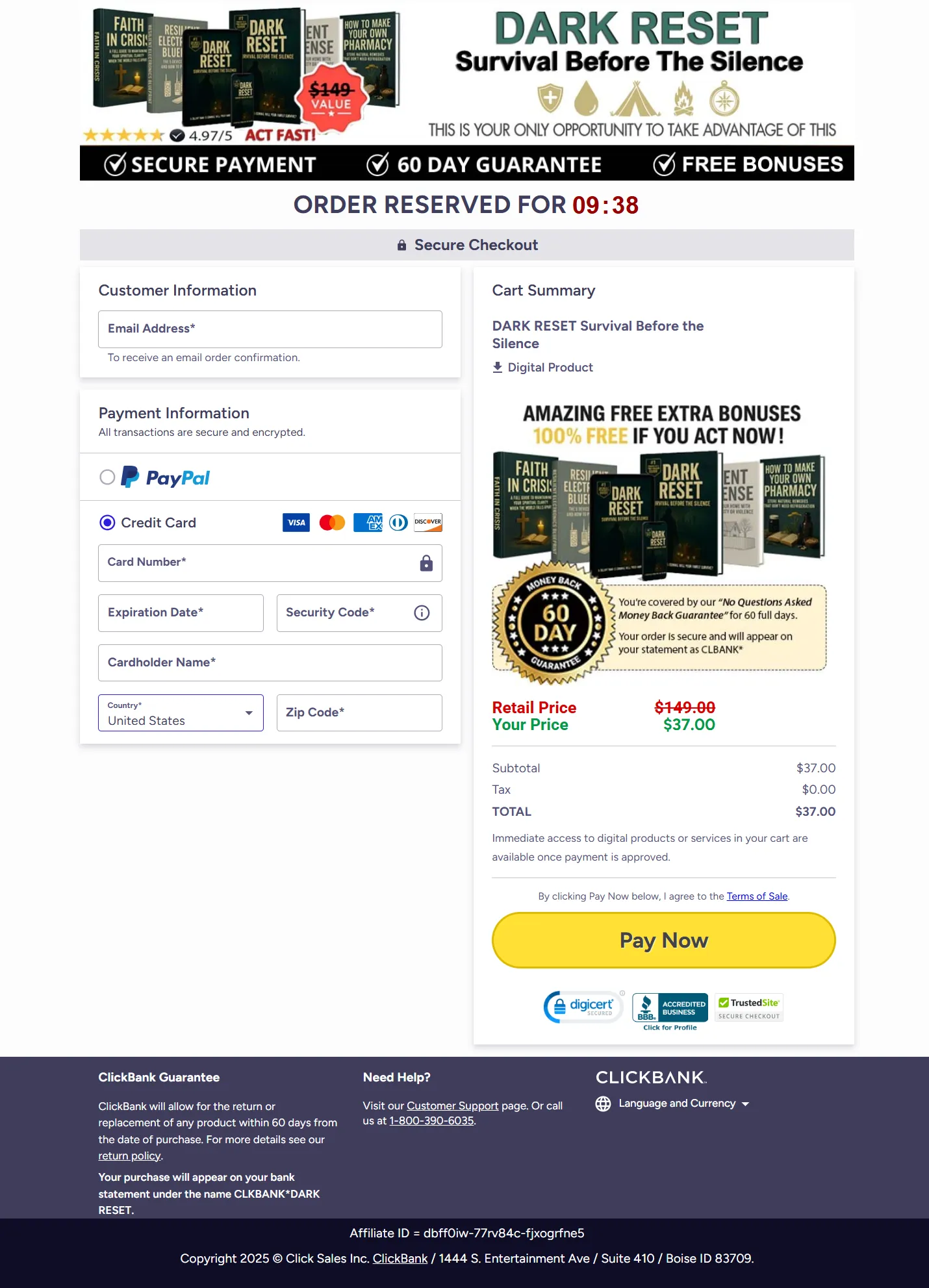 Dark Reset Secure Checkout Page